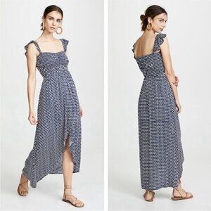 TIARE HAWAII Paradise Smocked Off Shoulder Crossover Midi Dress Polka Dot O/S